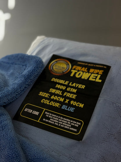 Premium Car Drying Towel – 1400 GSM Double Layer Microfiber Final Wipe Towel, Swirl-Free & Scratch-Free, Ultra Absorbent, 60×90 cm, Blue